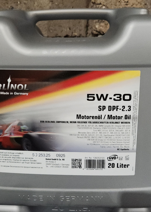 Bidon 20ltr huile 5W30 SP DPF 2-3